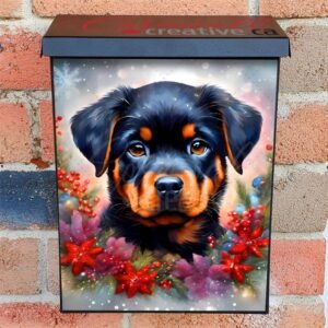 Christmas Rottweiler Puppy Colonial Mailbox Cover