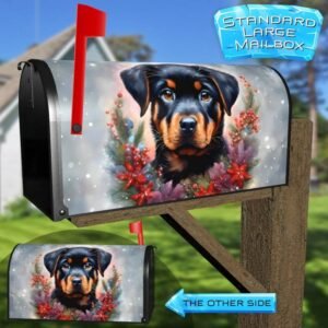 Christmas Rottweiler Puppy Rural Farm Mailbox Cover