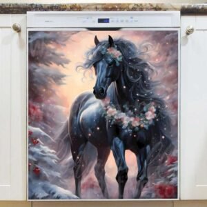 Black Christmas Horse Magnetic Dishwasher Door Cover