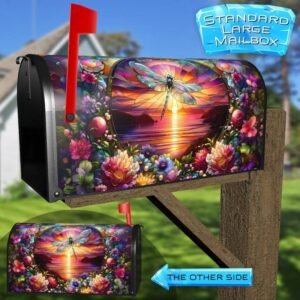 Stained Glass Sunset Dragonfly Rural Farm Mailbox Cover