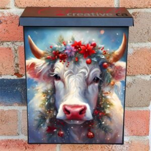 White Christmas Cow Colonial Mailbox Cover