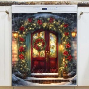 Beautiful Christmas Cottage Door Magnetic Dishwasher Door Cover