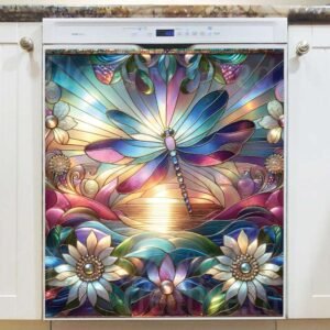 Stained Glass Dragonfly in the Sunset Magnetic Dishwasher Door Cover