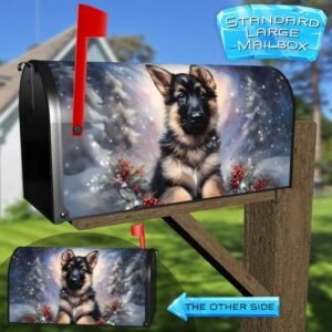 Christmas German Shepherd Puppy Rural Farm Mailbox Cover