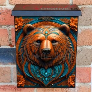 Tooled Leather Brown Bear Colonial Mailbox Cover