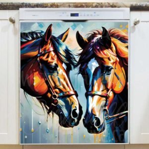 Brown Horse Couple Magnetic Dishwasher Door Cover