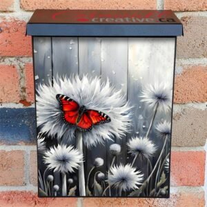 Red Butterfly and Dandelions Colonial Mailbox Cover