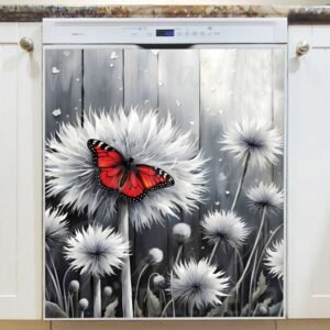 Red Butterfly and Dandelions Magnetic Dishwasher Door Cover