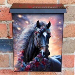 Black Winter Horse Colonial Mailbox Cover
