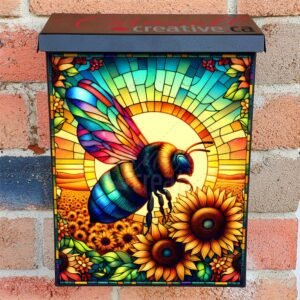 Stained Glass Bumblebee in the Sunset Colonial Mailbox Cover