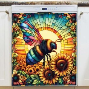 Stained Glass Bumblebee in the Sunset Magnetic Dishwasher Door Cover