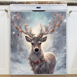Festive Christmas Reindeer Magnetic Dishwasher Door Cover