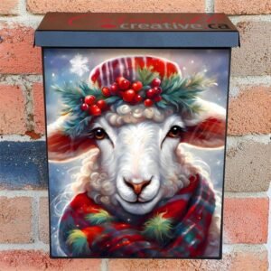 Sheep in Hat and Scarf Colonial Mailbox Cover