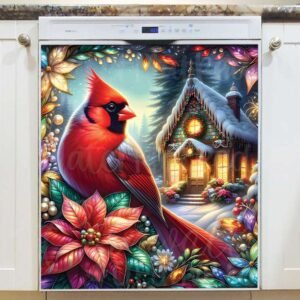 Stained Glass Christmas Cardinal Magnetic Dishwasher Door Cover