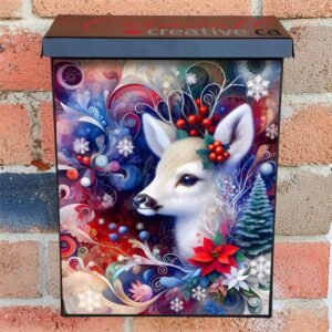 White Christmas Baby Deer Colonial Mailbox Cover