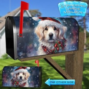 Lovely Christmas Pup in Santa Hat Rural Farm Mailbox Cover
