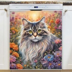 Grey Maine Coon Cat Magnetic Dishwasher Door Cover