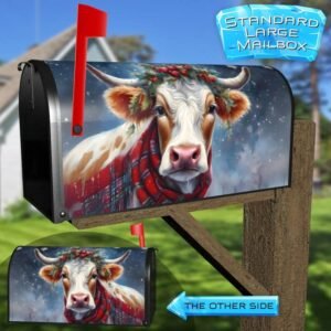 Christmas Cow with Holly Berries Rural Farm Mailbox Cover