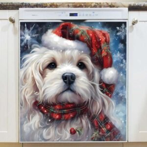 Christmas White Dog Magnetic Dishwasher Door Cover