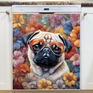 Cute Pug in Sunglasses Magnetic Dishwasher Door Cover