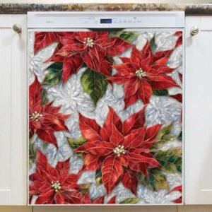 Poinsettias and Snowflakes 2 Magnetic Dishwasher Door Cover