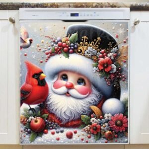 Christmas Gnome and Birds Magnetic Dishwasher Door Cover