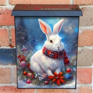 White Christmas Bunny Colonial Mailbox Cover