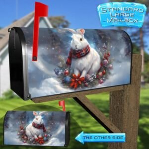 White Christmas Bunny Rural Farm Mailbox Cover