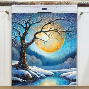 Countryside Winter Night Magnetic Dishwasher Door Cover