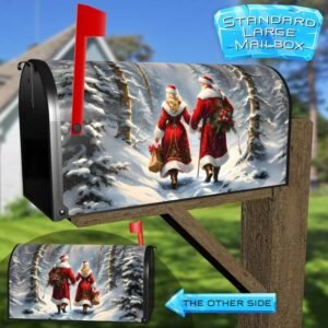 Santa and Mrs Santa in the Forest Rural Farm Mailbox Cover