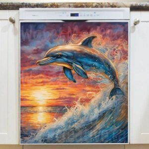 Jumping Dolphin in the Sunset 2 Magnetic Dishwasher Door Cover