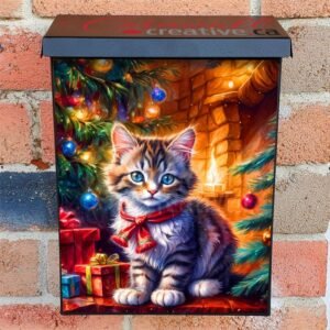Christmas Kitten with Gifts Colonial Mailbox Cover