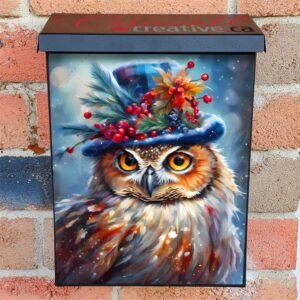 Beautiful Christmas Owl in Top Hat Colonial Mailbox Cover