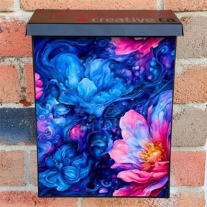Abstract Blue and Pink Flowers Colonial Mailbox Cover
