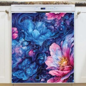 Abstract Blue and Pink Flowers Magnetic Dishwasher Door Cover