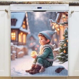 Cute Elf in the Village Magnetic Dishwasher Door Cover