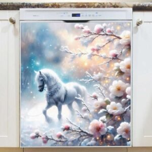 Beautiful White Winter Horse Magnetic Dishwasher Door Cover