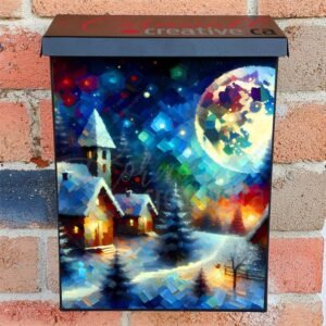 Winter Farmhouse at Night Colonial Mailbox Cover