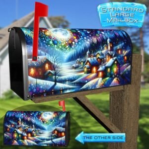 Colorful Winter Town Rural Farm Mailbox Cover