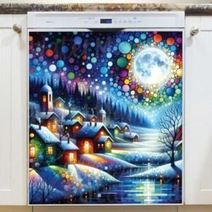 Colorful Winter Town Magnetic Dishwasher Door Cover