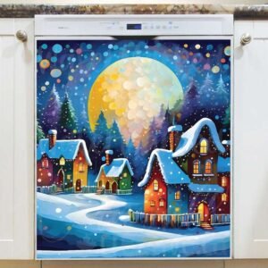 Winter Houses in the Snowfall Magnetic Dishwasher Door Cover