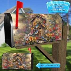 Country Birdhouse with Birds Rural Farm Mailbox Cover