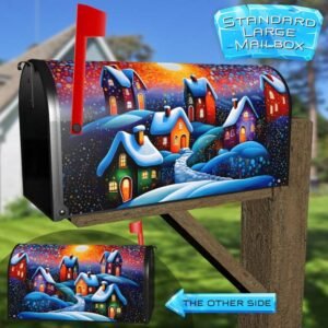 Colorful Winter Village Rural Farm Mailbox Cover
