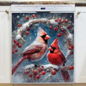 Lovely Winter Cardinal Couple Magnetic Dishwasher Door Cover