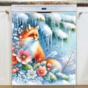 Christmas Fox with Flowers Magnetic Dishwasher Door Cover