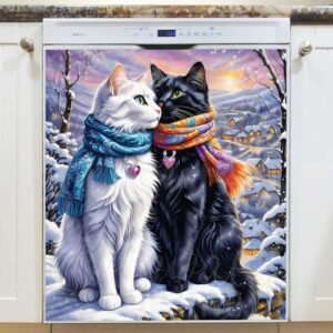Christmas Cat Couple Magnetic Dishwasher Door Cover