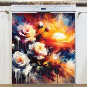 Abstract Sunset Roses Magnetic Dishwasher Door Cover