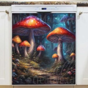 Glowing Mushrooms at Night Magnetic Dishwasher Door Cover