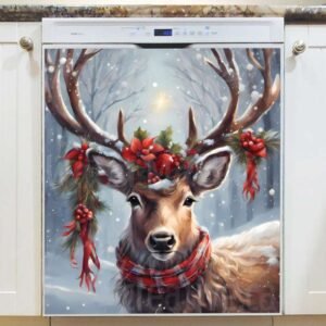 Santa's Reindeer Magnetic Dishwasher Door Cover