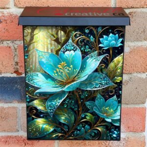 Blue Fantasy Flowers Colonial Mailbox Cover
